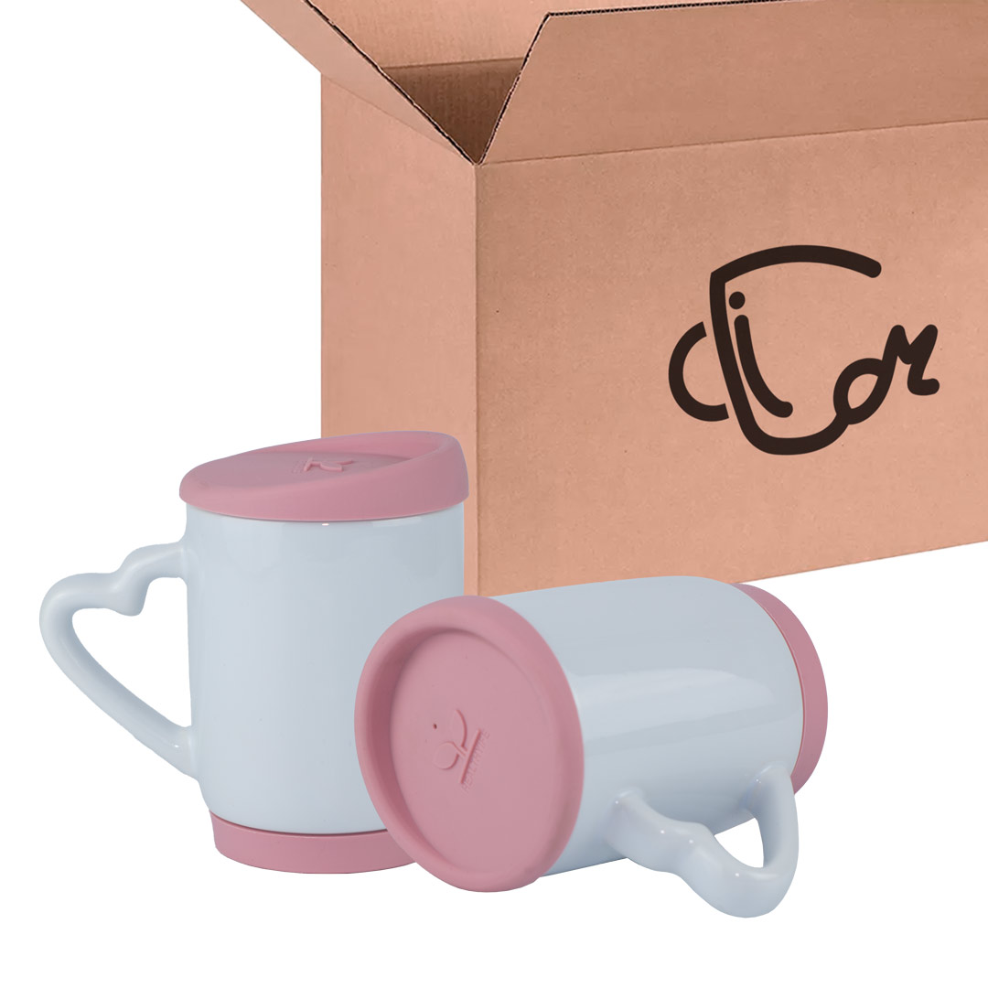 Mug Blanco Con Tapa De Silicona Y Oreja De Corazón – 11 Oz Variado Caja ...